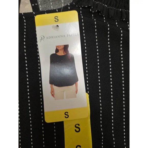 Adrianna Papell Women's 3/4 Sleeve Stretch Smocked Shoulder Blouse, Black, S NWT - Picture 2 of 2